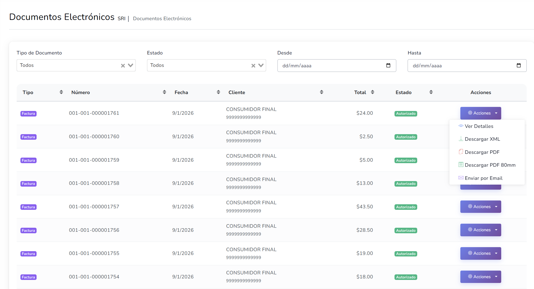 Documentos Electrónicos SRI