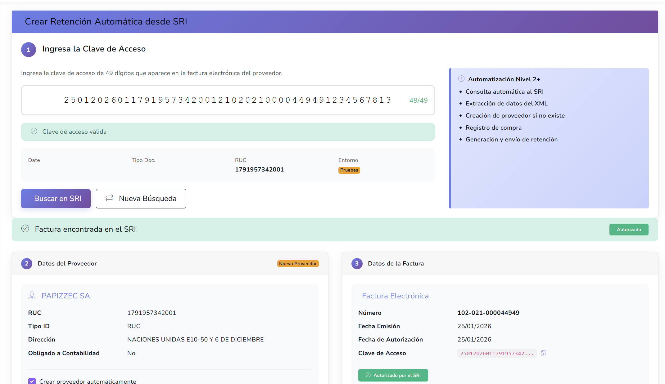 Retención Automática